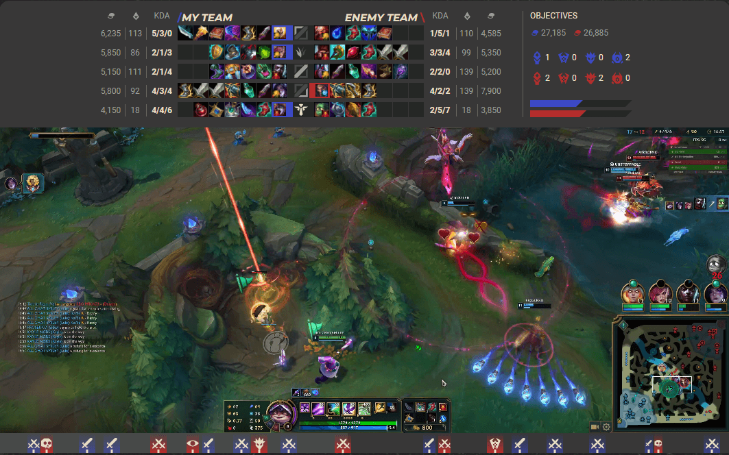 A league of legends team fight in the replays.lol client